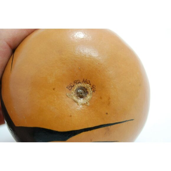 Handpainted Gourd Art Running Sleek Black Stallion Horse Signed BC 92 - Picture 8 of 9